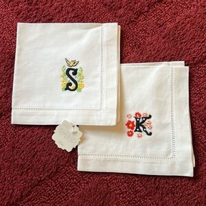 2 New Embroidered Initial Handkerchiefs from
Anthropologie “S”&”K”